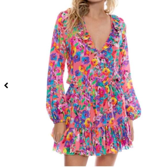 NWT Luli Fama Ruffled DeepV Frill Hem Dress size Medium - Picture 1 of 5